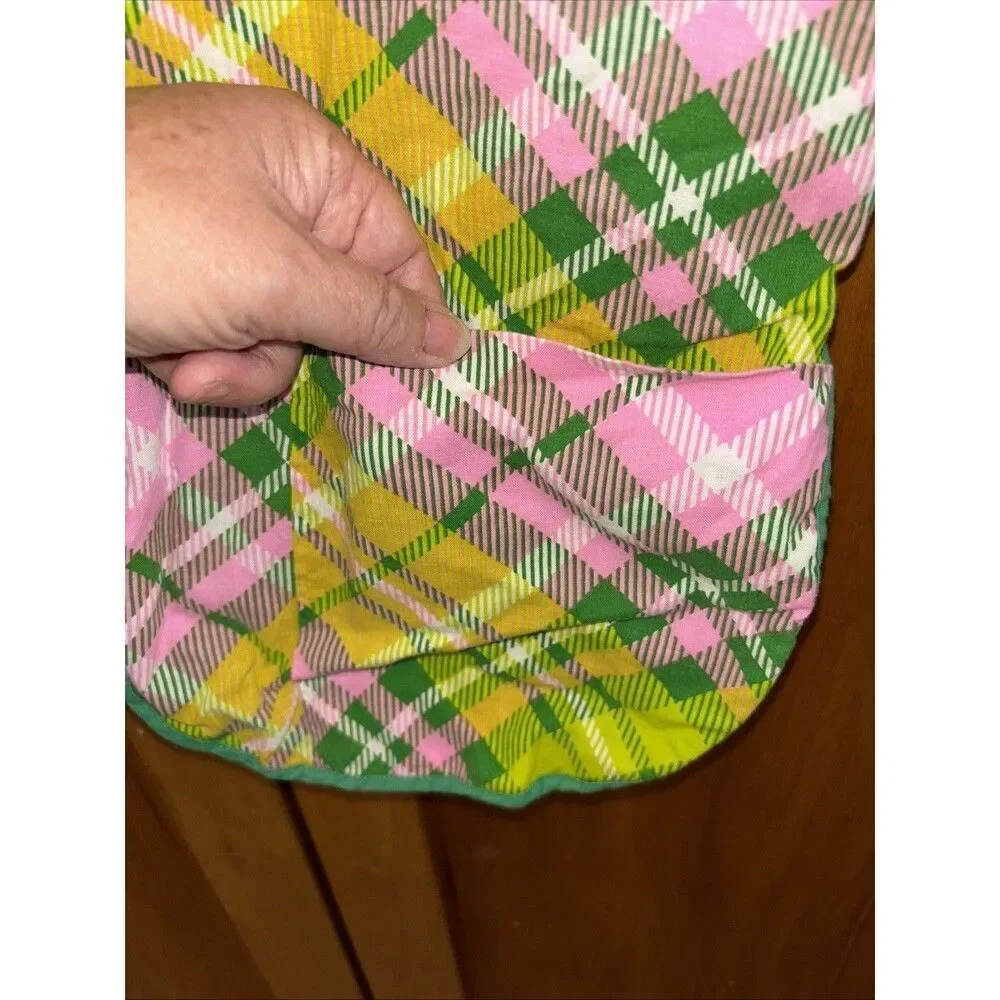 Vintage Apron Shirt 60's 70's Plaid Print Smock Top Snap Front Pockets S 20x28” - Picture 5 of 7